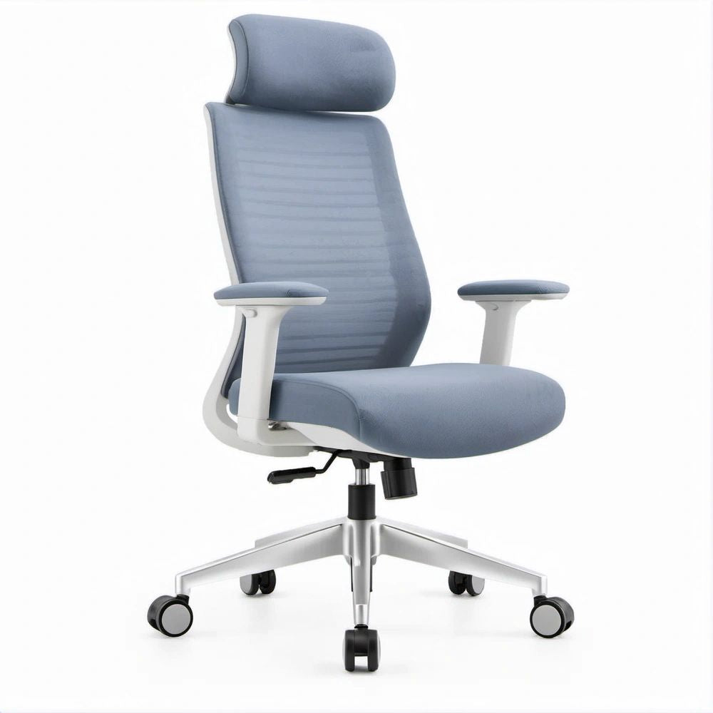 Cadeira de escritório ergonómica com apoio de cabeça em rede azul-acinzentado 65 x 65 x 118-128 cm
