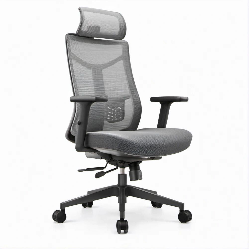 Cadeira Ergonómica Giratória Cinzento e Preto em Poliéster, 64 x 64 x 118-128 cm