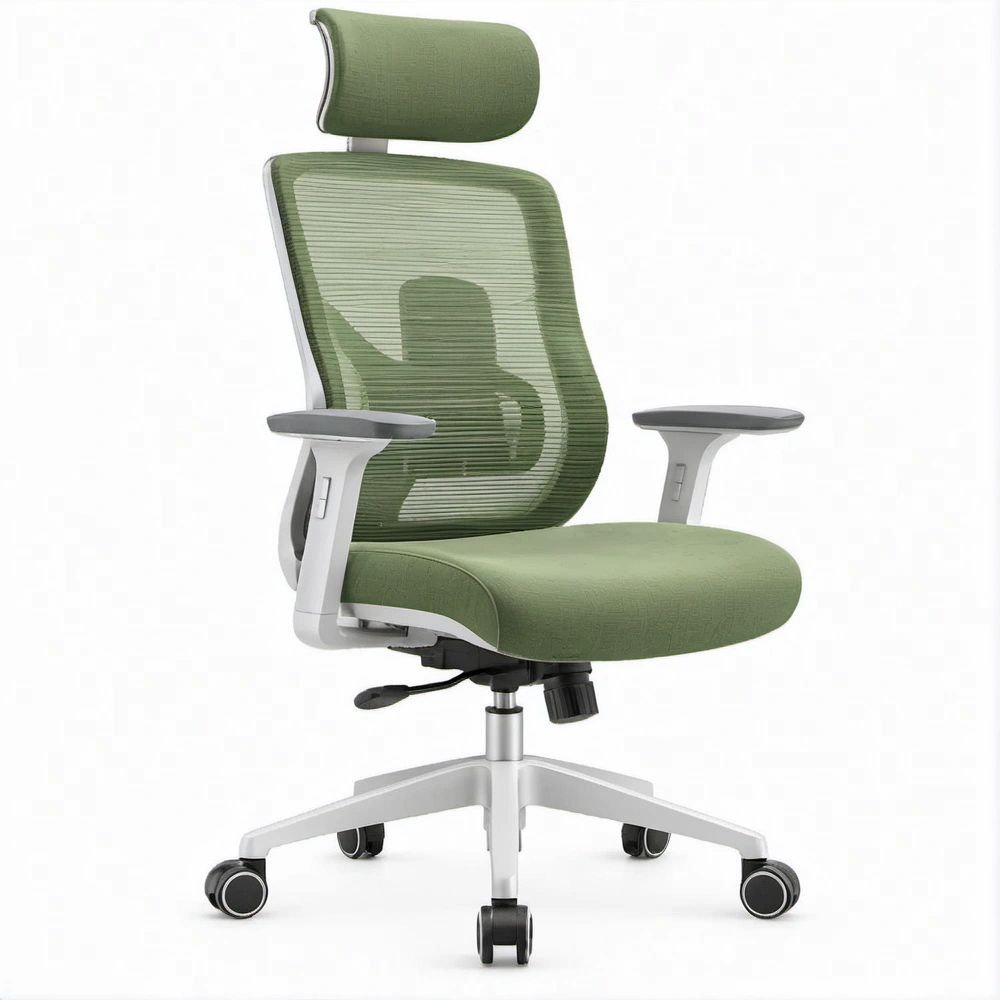 Cadeira de Escritório Ergonómica Giratória Verde com Encosto Alto em Malha e Apoio de Cabeça, 64 x 64 x 116-126 cm