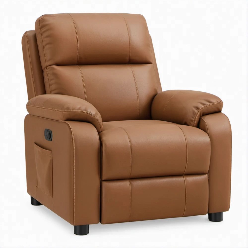 Poltrona Reclinável Manual em Couro Sintético PU Castanho, 90 x 95 x 103 cm