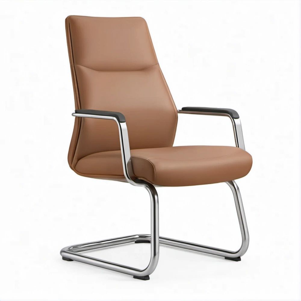 Cadeira Cantilever Castanha em Pele Sintética PU e Aço Cromado 60 x 65 x 102 cm