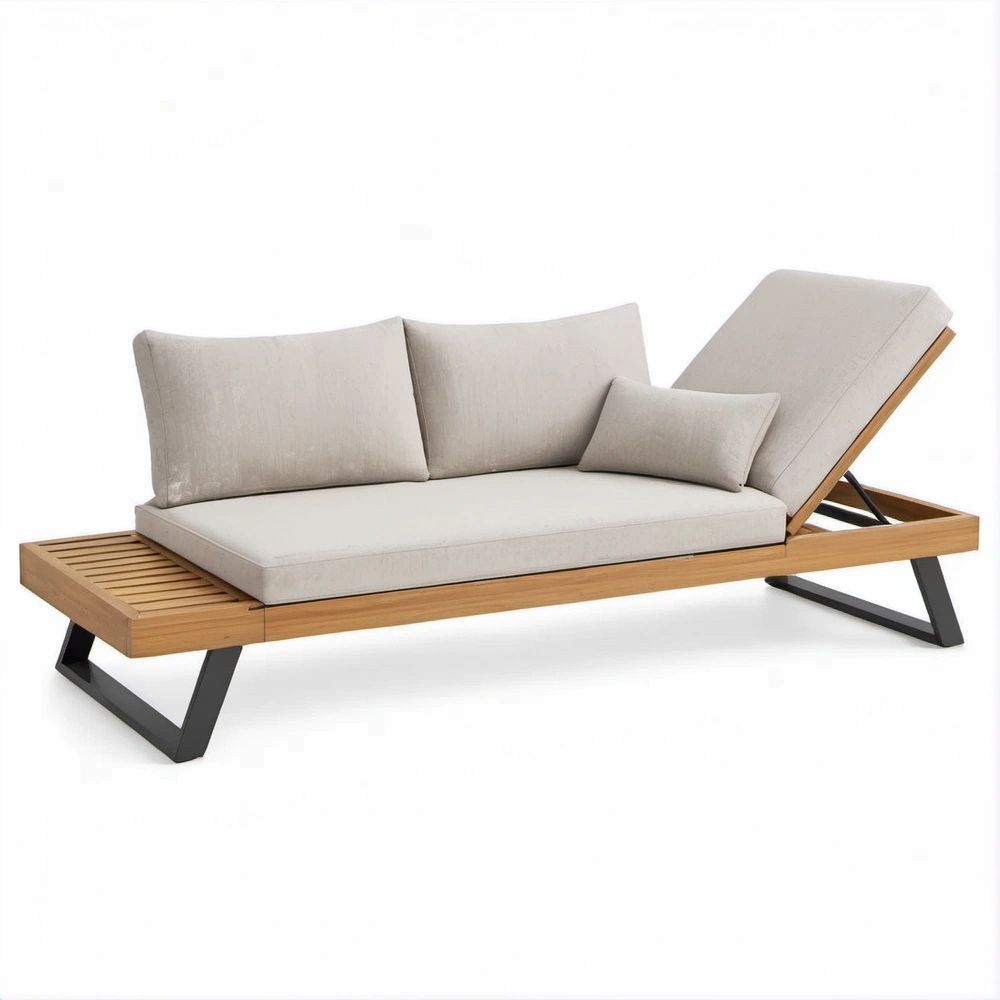 Espreguiçadeira Reclinável de Exterior em Teca com Almofadas Bege 200 x 80 x 65 cm