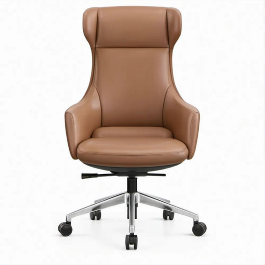Cadeira Executiva Castanha em Couro Sintético PU com Apoio de Cabeça, 68 x 70 x 118-126 cm