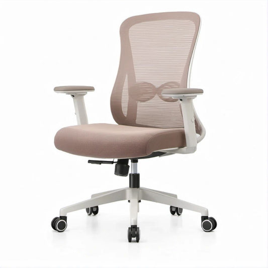 Cadeira de Escritório Ergonómica Giratória em Malha Rosa-claro e Branca, 64 x 64 x 114-124 cm
