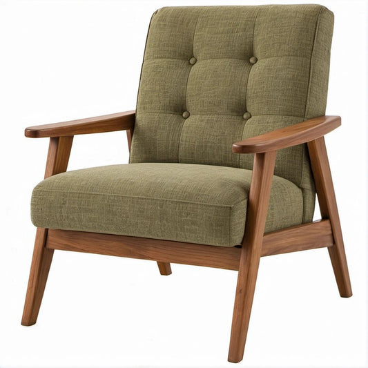Poltrona de Lazer Verde com Estrutura em Madeira Maciça de Nogueira, 68 x 80 x 88 cm