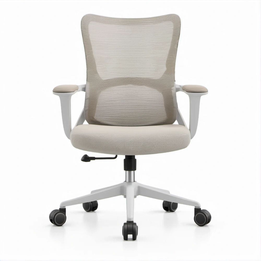 Cadeira de Escritório Ergonómica Giratória em Malha com Braços 64 x 64 x 96-106 cm Bege e Branco