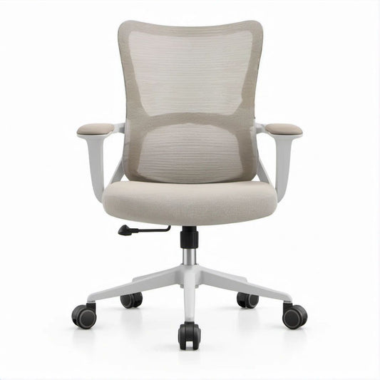 Cadeira de Escritório Ergonómica Giratória em Malha com Braços 64 x 64 x 96-106 cm Bege e Branco