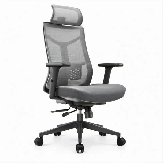 Cadeira Ergonómica Giratória Cinzento e Preto em Poliéster, 64 x 64 x 118-128 cm