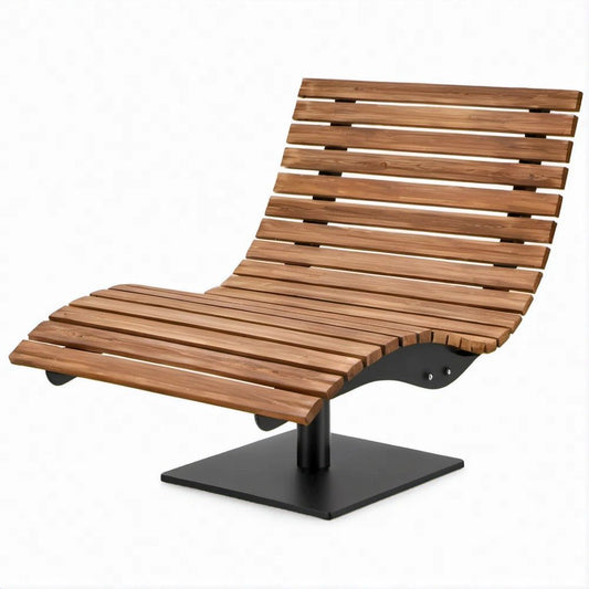 Espreguiçadeira de Exterior Ergonómica Curva em Madeira Maciça e Aço Castanho/Preto 150 x 60 x 85 cm
