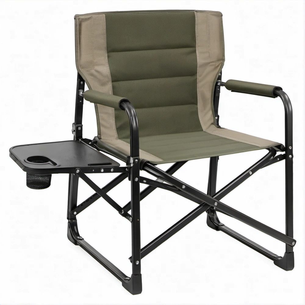Cadeira de Campismo Dobrável com Mesa Lateral Verde, Bege e Preta 86 x 50 x 85 cm