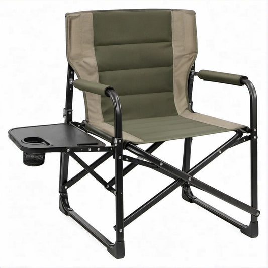 Cadeira de Campismo Dobrável com Mesa Lateral Verde, Bege e Preta 86 x 50 x 85 cm