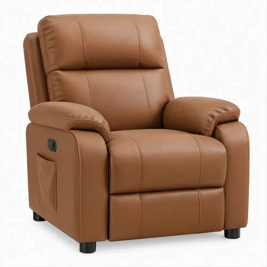Poltrona Reclinável Manual em Couro Sintético PU Castanho, 90 x 95 x 103 cm