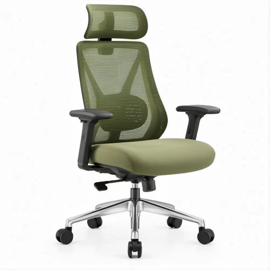 Cadeira Ergonómica Giratória Verde com Encosto Alto em Malha, 65 x 65 x 118-128 cm